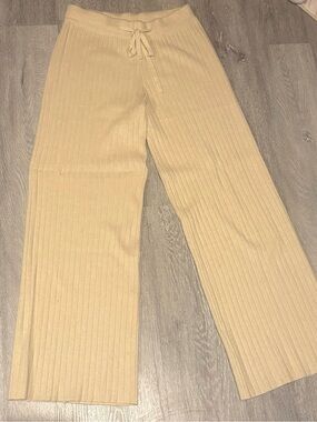 Verdusa Women's Straight Leg Knit Pants Comfy Flare Lounge Pants- Apricot
